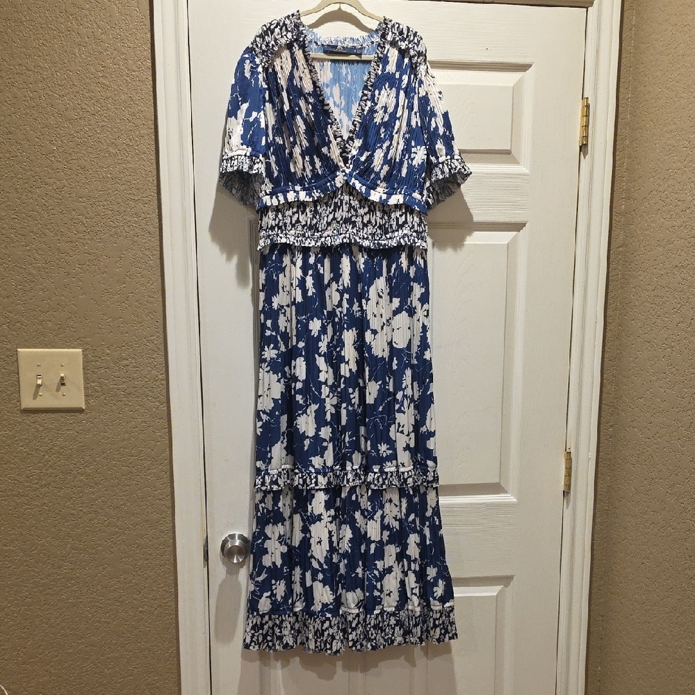 Polo by Ralph Lauren Blue and White Midi Dress